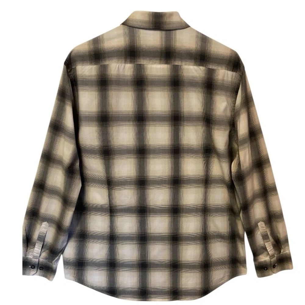 Express Slim 1MX Men’s Plaid Stretch Dress Shirt Lrg Gray Black Button Front